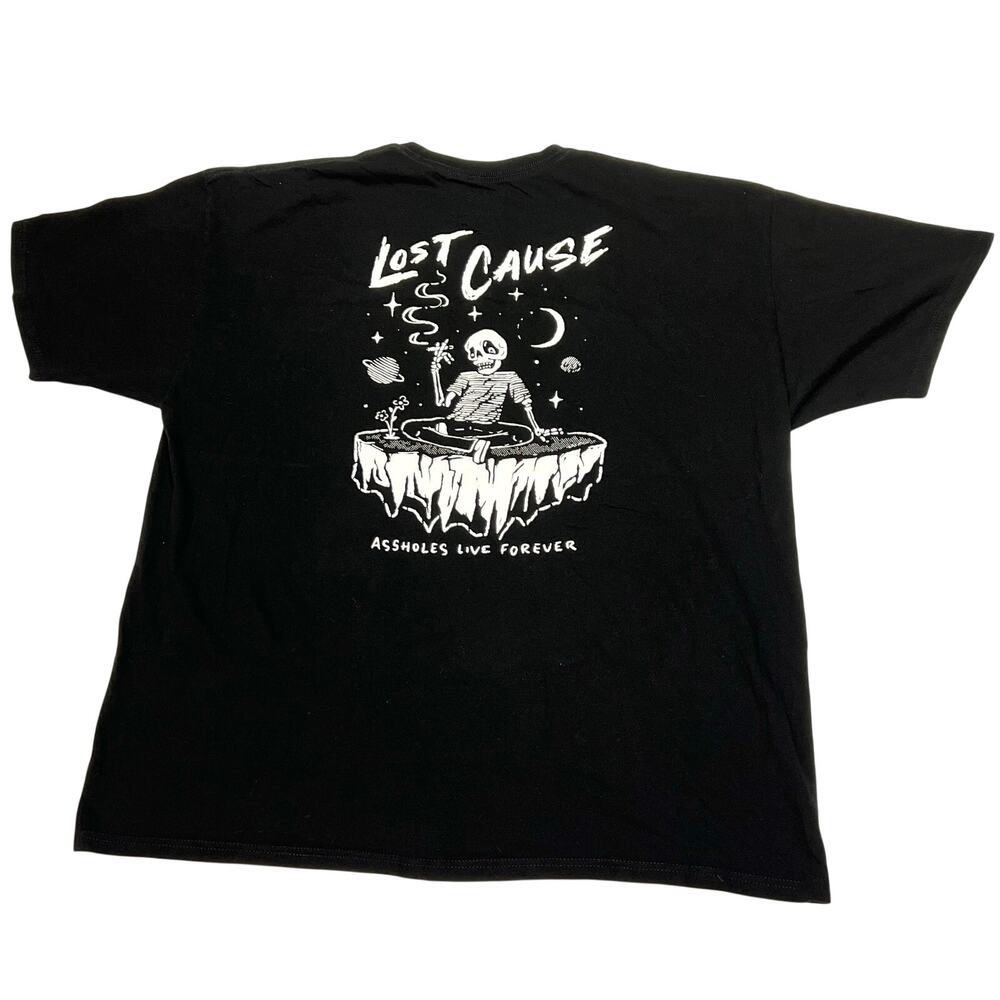 As*holes Live Forever Lost Cause T Shirt Mens XXL Black Skeleton Space Tee